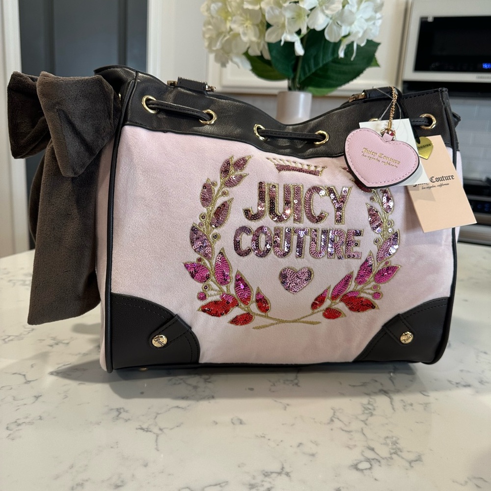Juicy Couture Pink and Black Embellished Shoulder Bag